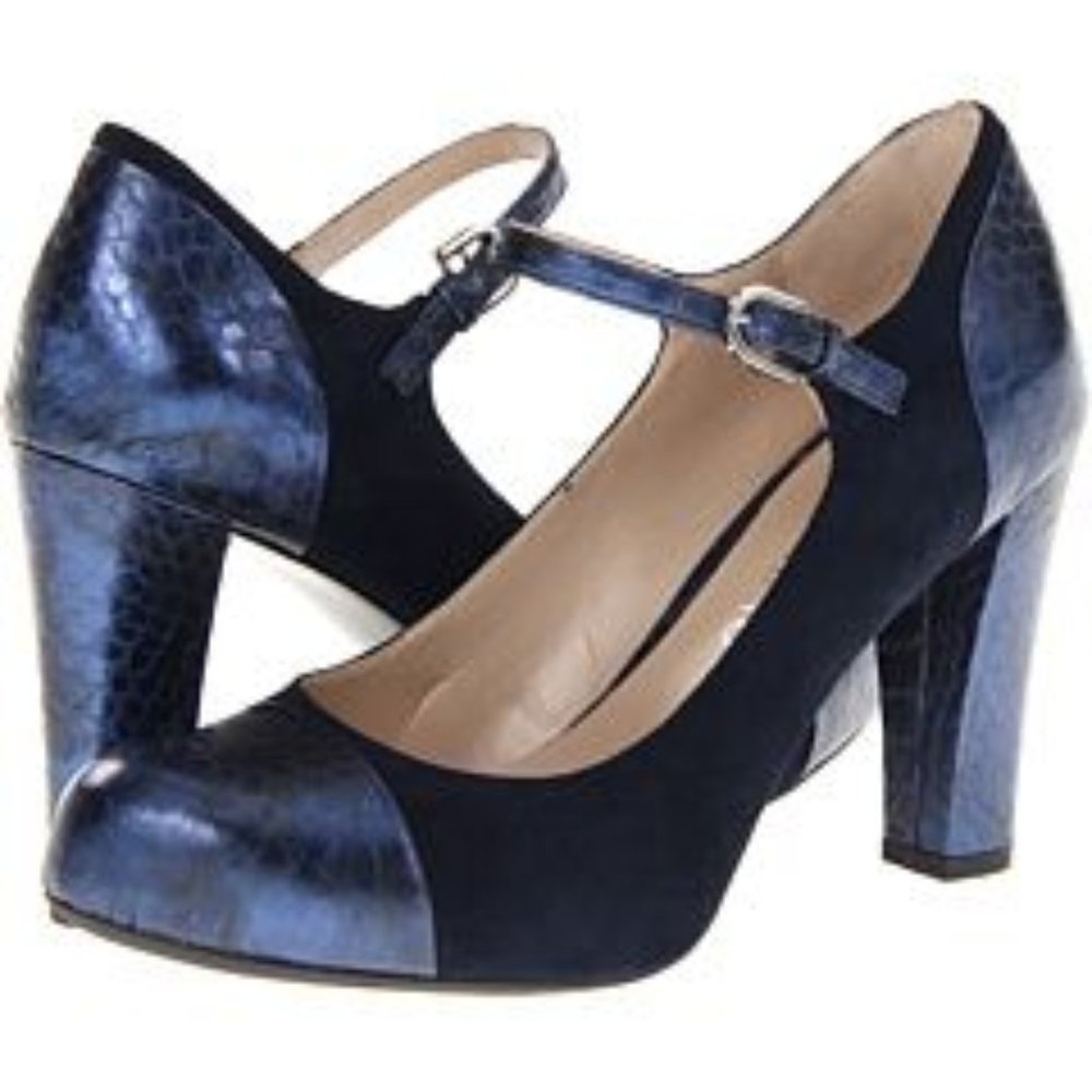 Franco Sarto Blue and Black Heels